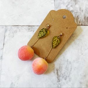 Fuzzy Peach Drop Dangle Stud Earrings